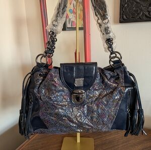 Sharif Brand New Iridescent Snake Skin Bag And Pouch Set